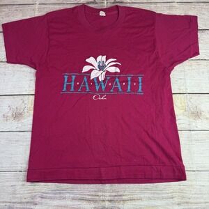Vintage 90s Hawaii Oahu T-Shirt M‎ Pink Flower Tourist Tee Screen Stars USA